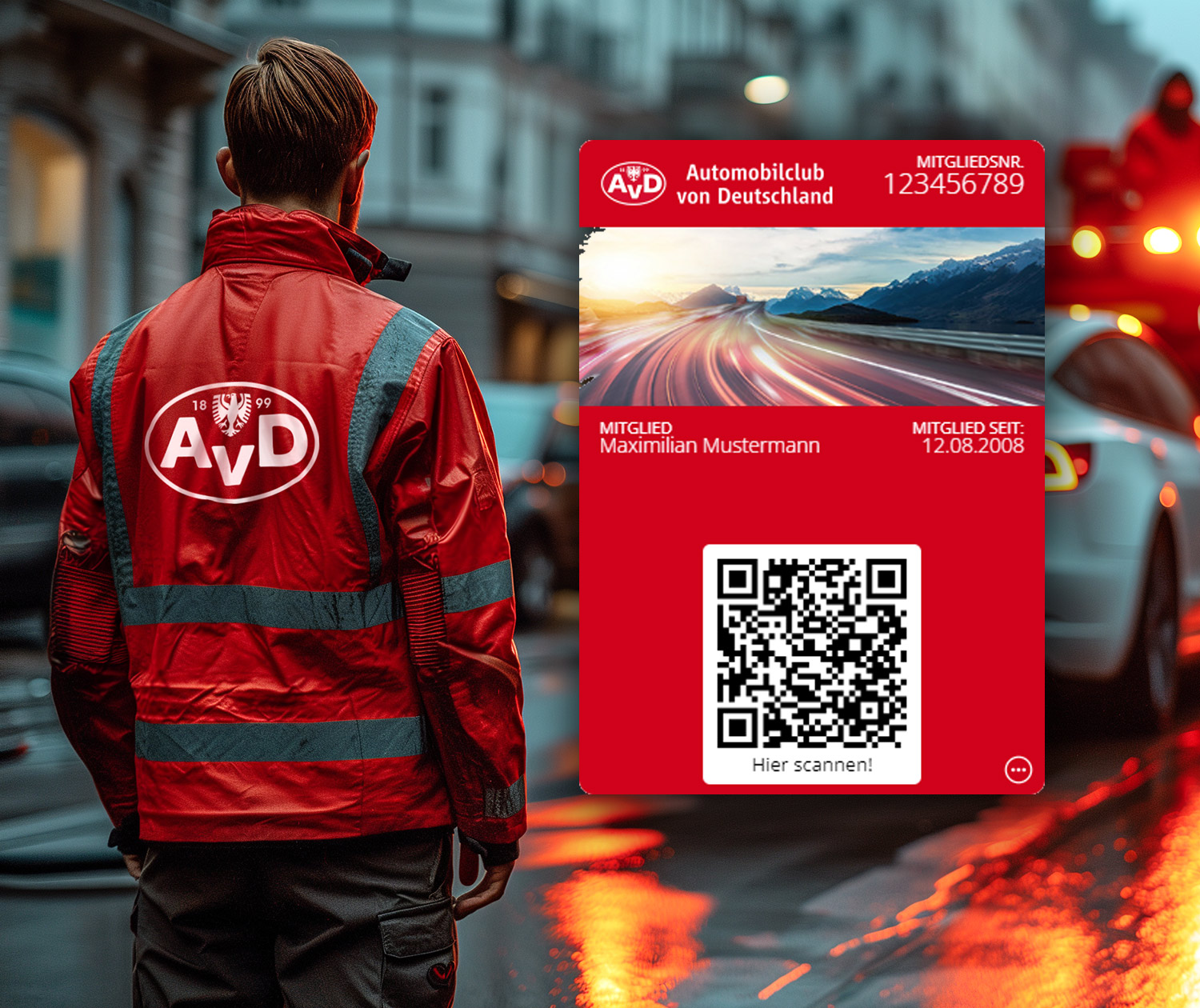 AvD Pannenhelfer mit der digital Mitgliedschaftskarte des AvD