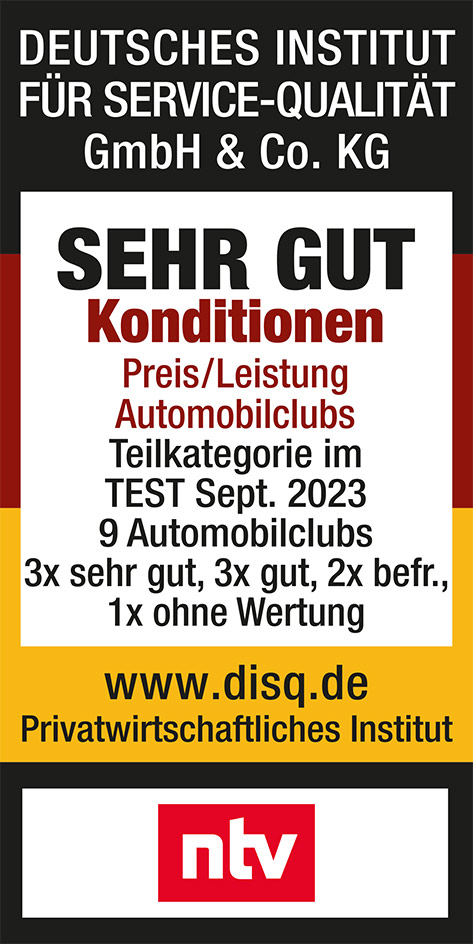 Auszeichnung - Premium Service Automobilclubs Konditionen - AvD Sehr Gut