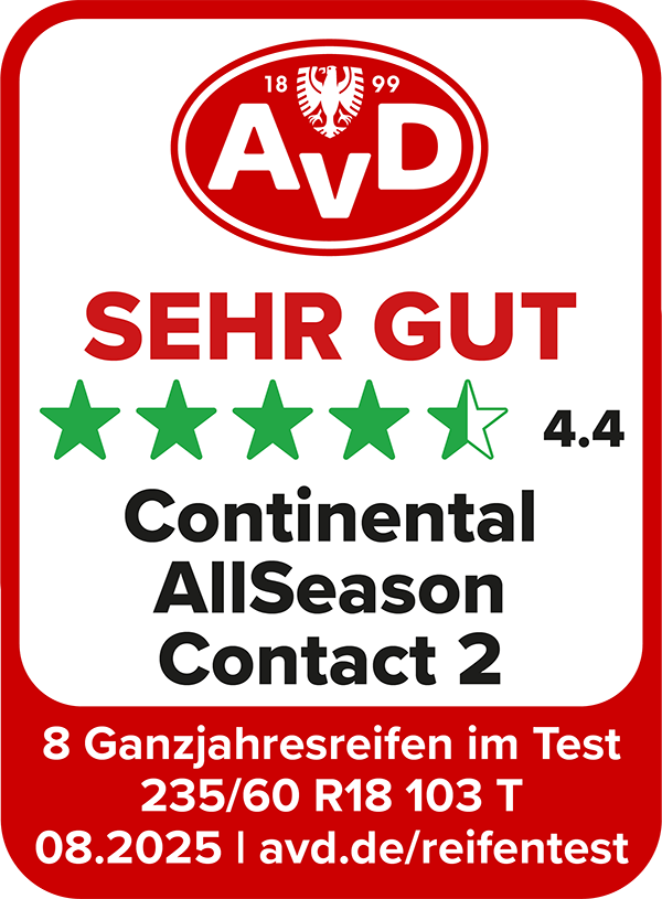AvD Reifentest-Siegel: Sehr Gut - Continental AllSeasonContact 2 235/60 R18 AvD Reifentest-Siegel: Sehr Gut - Continental AllSeasonContact 2 235/60 R18