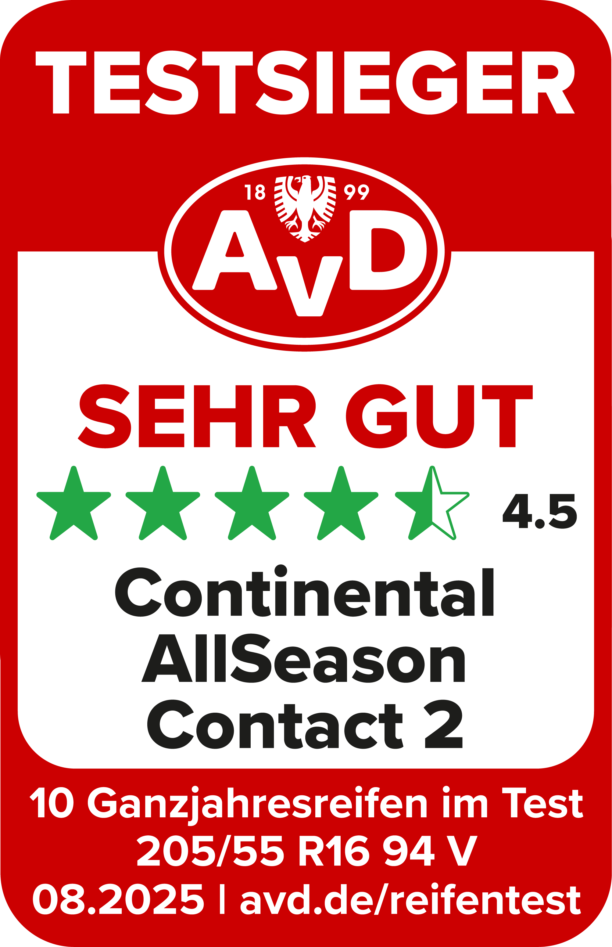 AvD Reifentest-Siegel: Testsieger - Continental AllSeasonContact 2 205/55 R 16 AvD Reifentest-Siegel: Testsieger - Continental AllSeasonContact 2 205/55 R 16