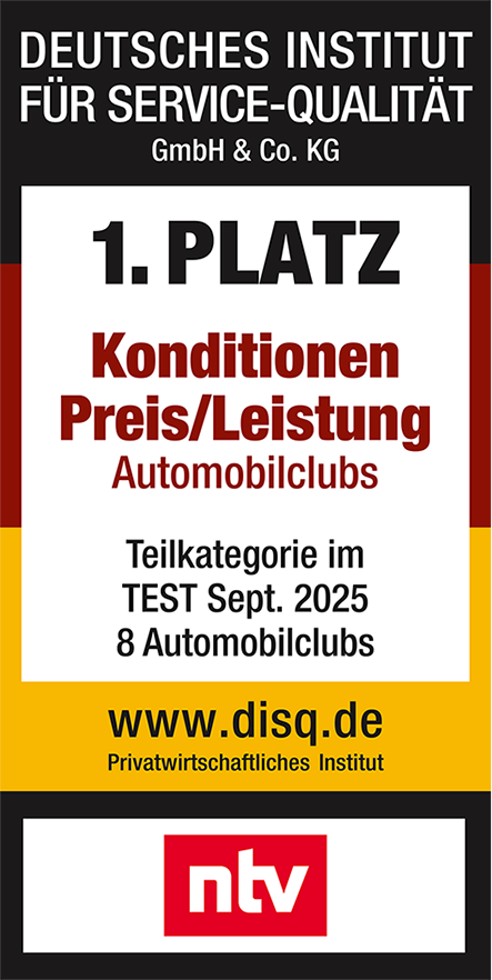 Auszeichnung - Preis/Leistungen Automobilclubs - AvD 1. Platz 2025 Auszeichnung - Preis/Leistungen Automobilclubs - AvD 1. Platz 2025